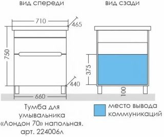 Тумба под раковину СанТа Лондон 224006л 70см белый